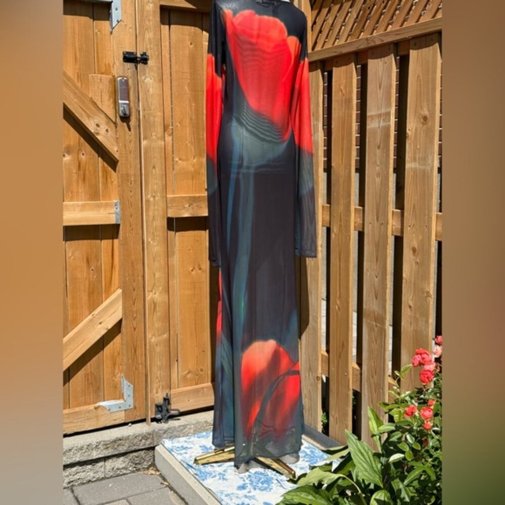 🆕 RAT & BOA 🧿 NWOT Juniper Sheer Long Sleeve Dress, Dark Red Tulip, Sz L - Picture 7 of 15